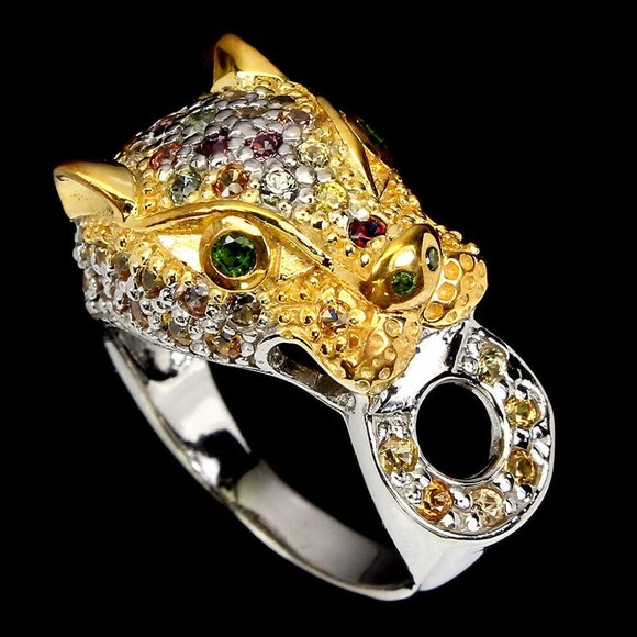 NEW Size 8.5 Sapphire & Chrome Diopside Tiger Ring - Picture 1 of 3